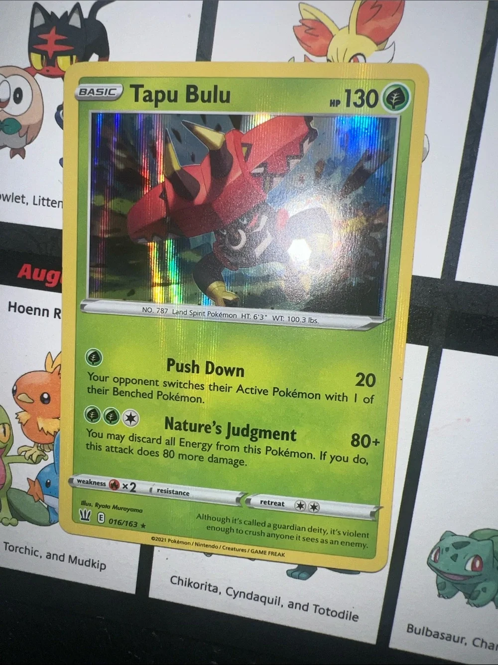 Pokemon Tapu Bulu Holographic Card — Yellow & Green